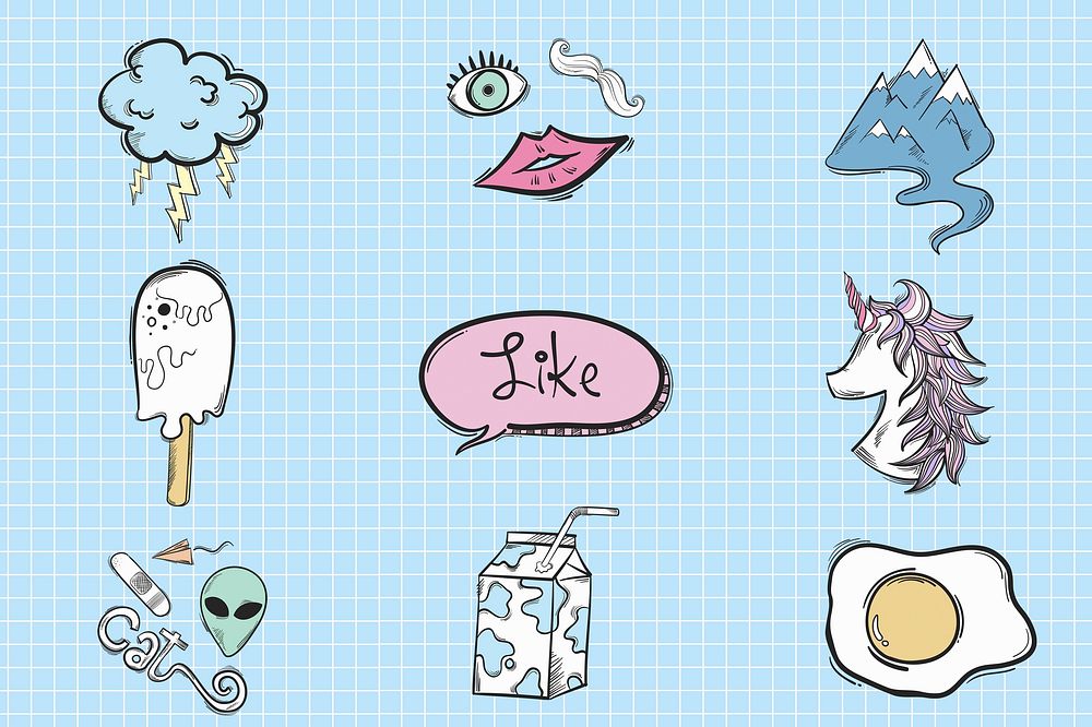 Funky psd doodle cartoon teen sticker set