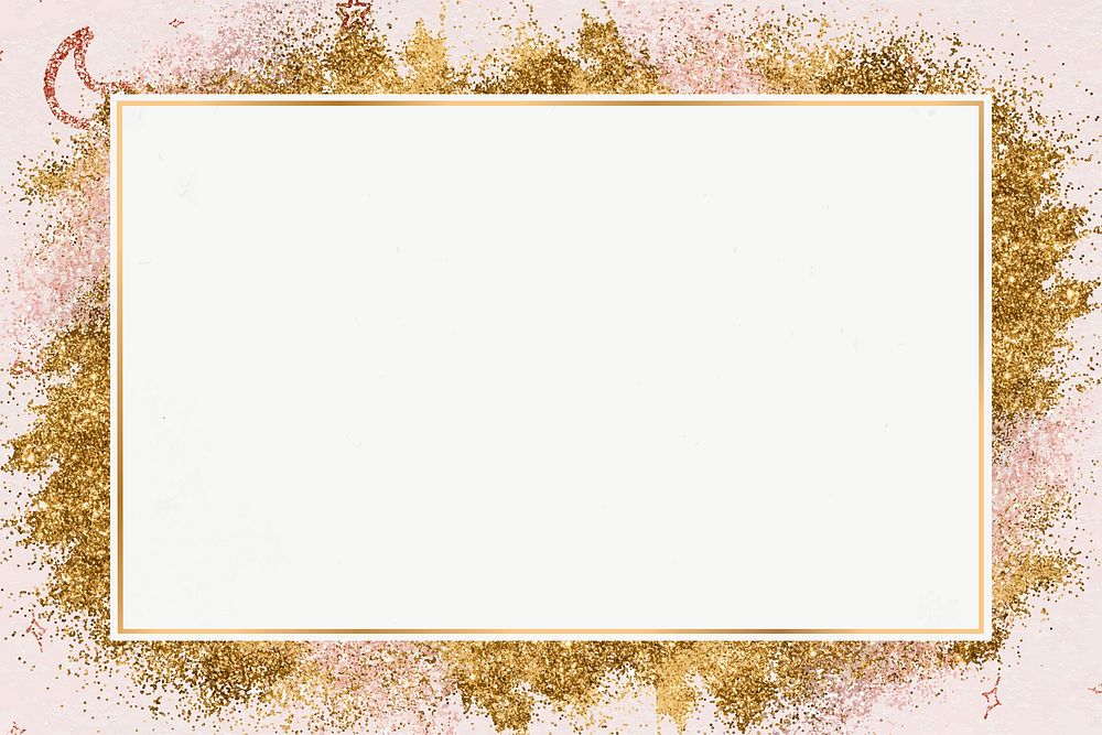 Shiny gold frame vector festive glitter star pattern border