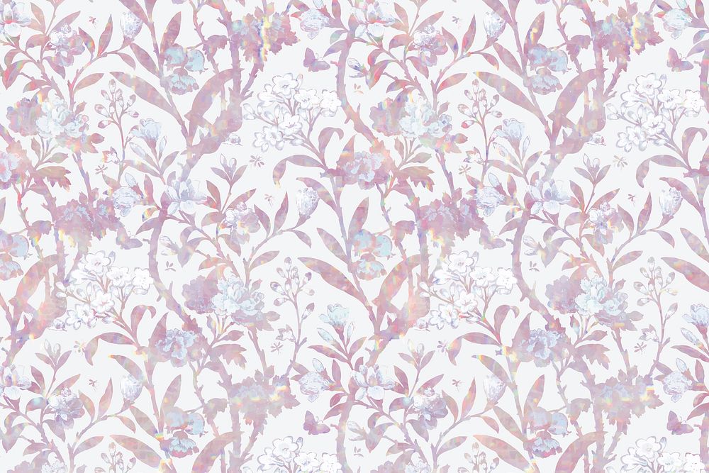 Vintage holographic flora vector pattern remix from artwork by William Morris