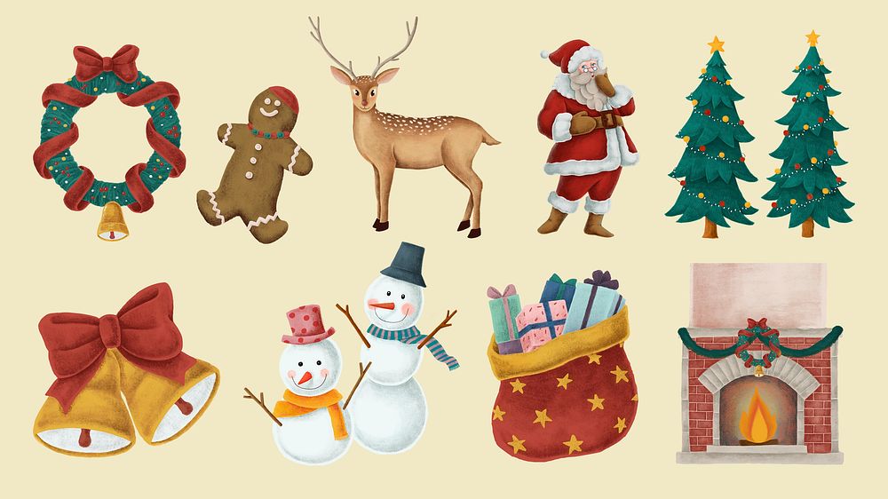 Cute Christmas psd ornament hand drawn collection