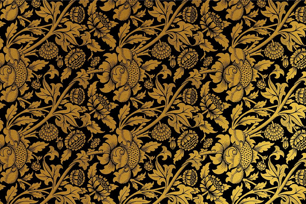 Vintage golden floral background vector remix from artwork by William Morris