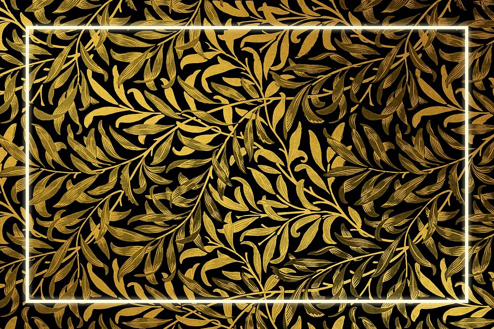Golden leaf frame pattern vector remix from artwork by William Morris