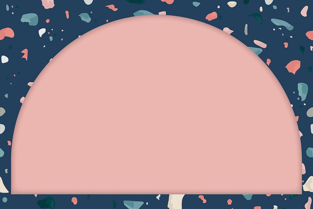 Blue terrazzo frame vector with pink background