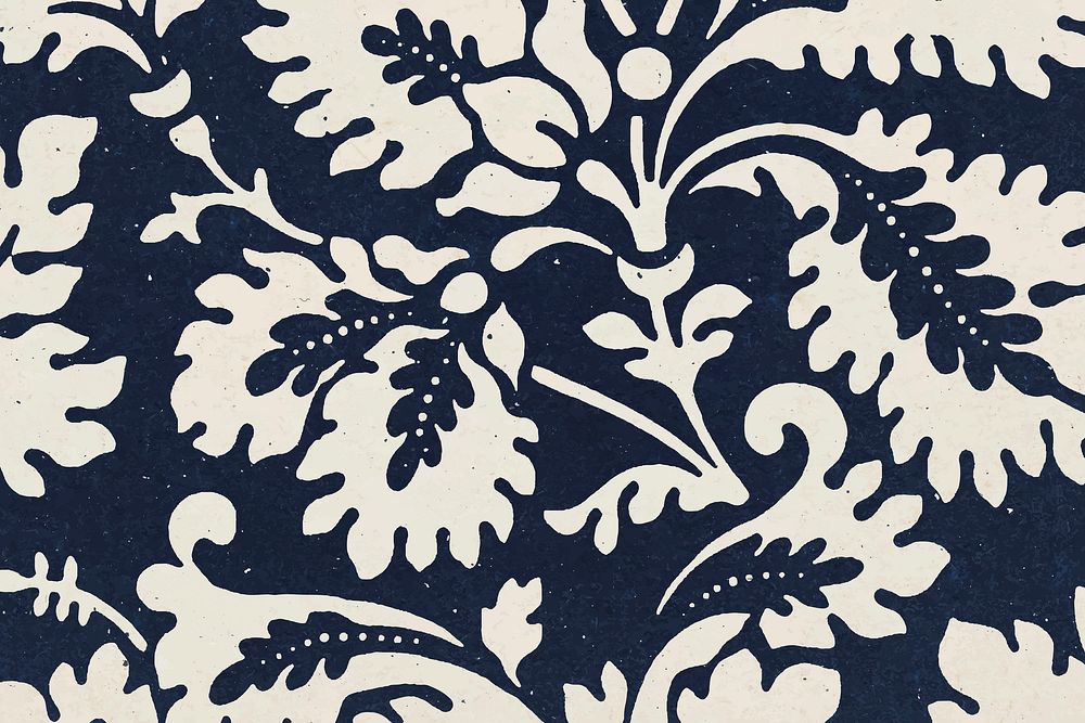 Indigo leafy pattern background vector remix artwork from William Morris