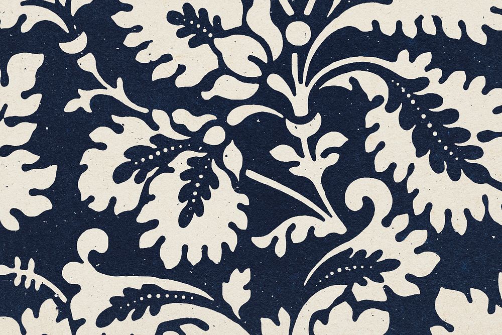 William Morris leafy background indigo botanical pattern remix illustration