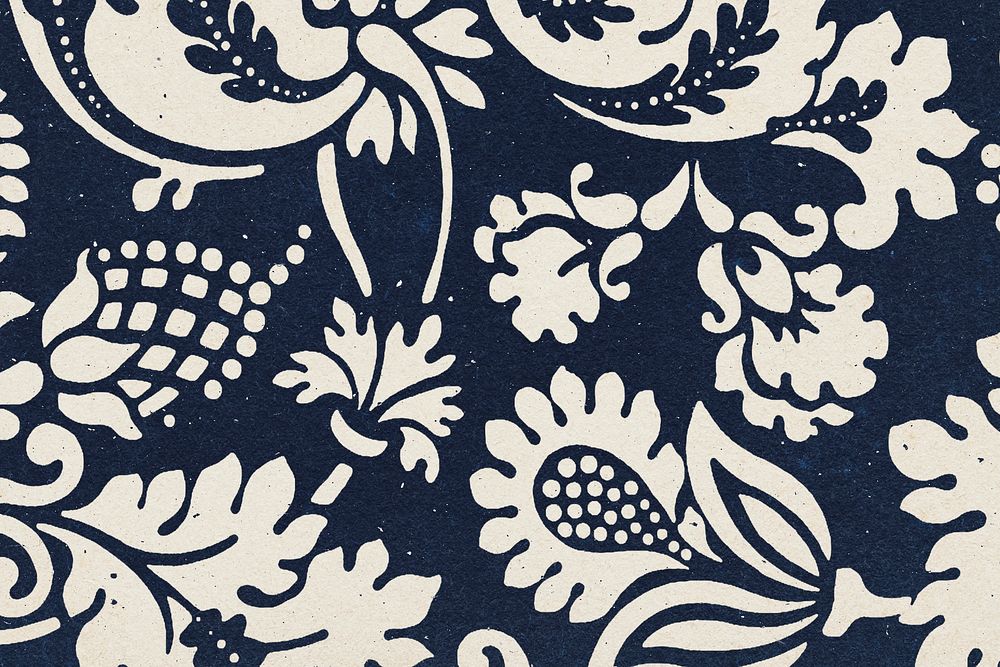 William Morris floral background indigo botanical pattern remix illustration