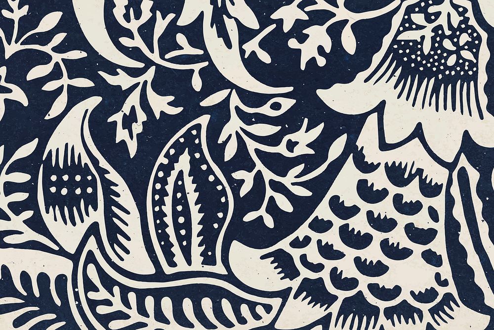 William Morris leafy background vector indigo botanical pattern remix