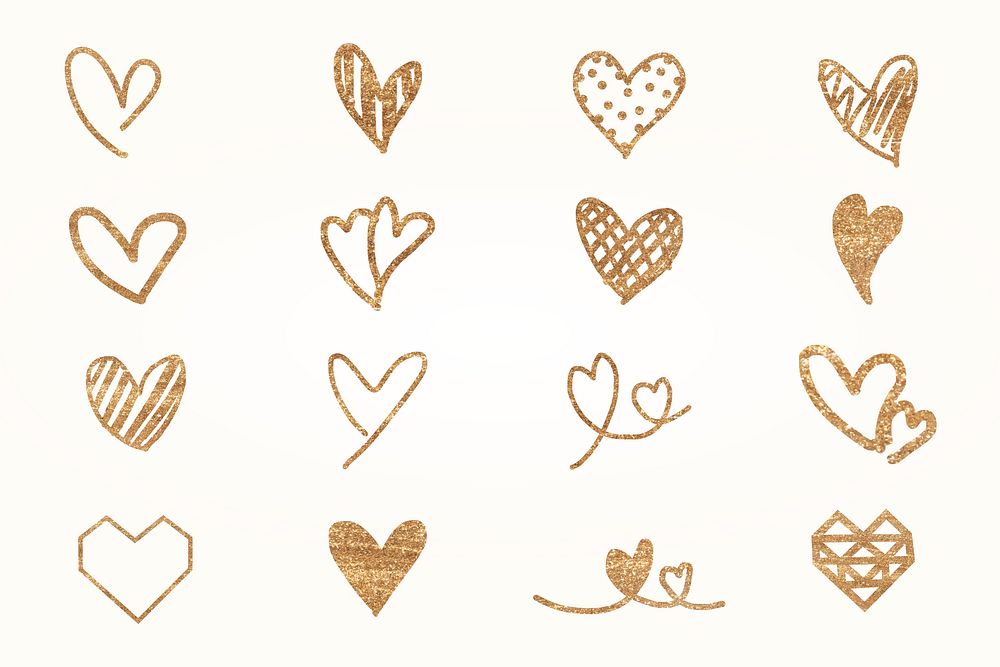 Gold heart sticker collection psd valentine's day