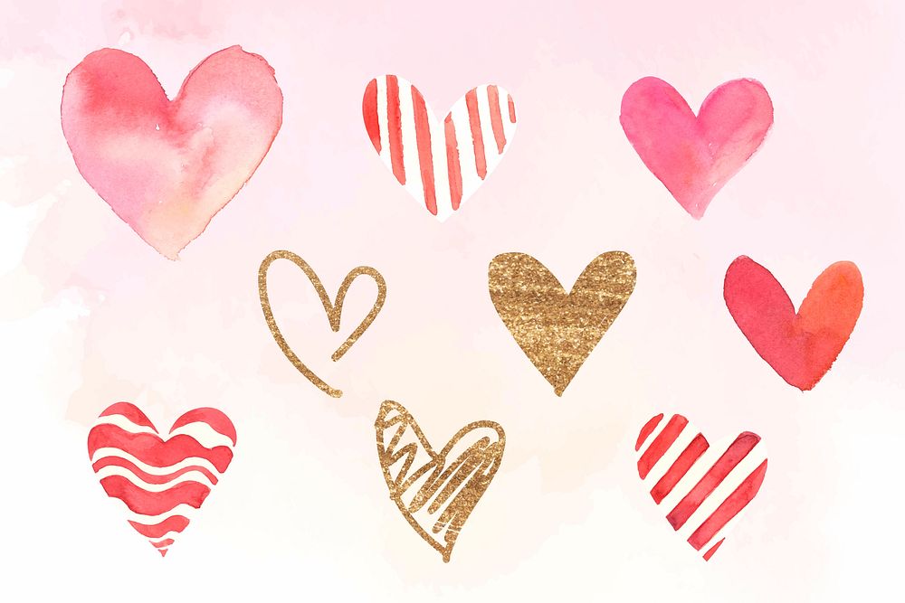 Watercolor heart sticker collection psd valentine's day edition