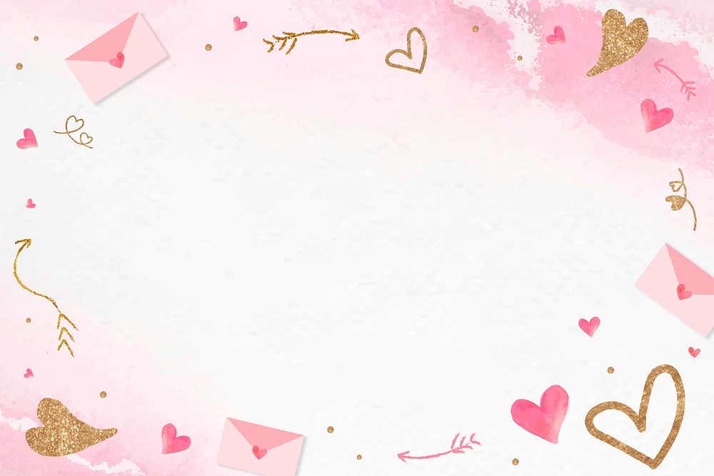Valentine&rsquo;s glittery heart frame vector pink background