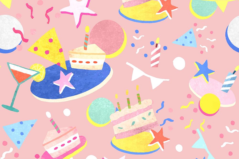 Pink birthday pattern vector celebration background