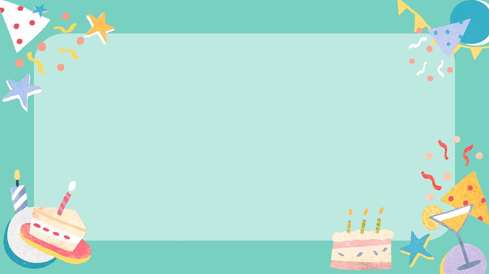 Green birthday rectangle frame vector cute celebration