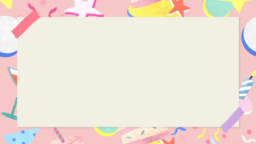 Cute birthday rectangle frame vector pink celebration