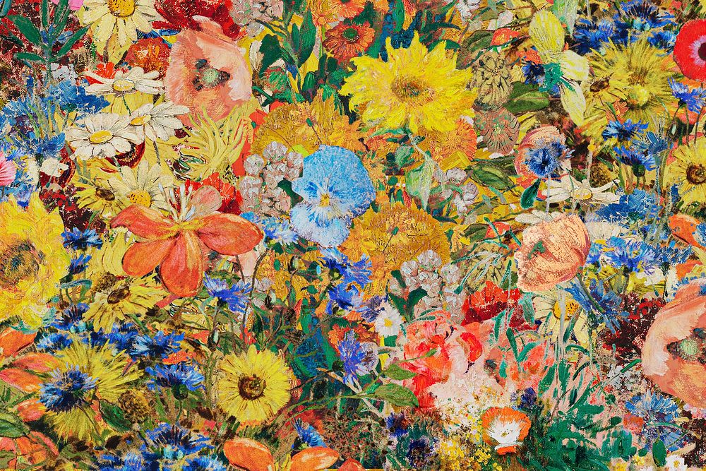 Odilon Redon-inspired flower background, vintage floral illustration