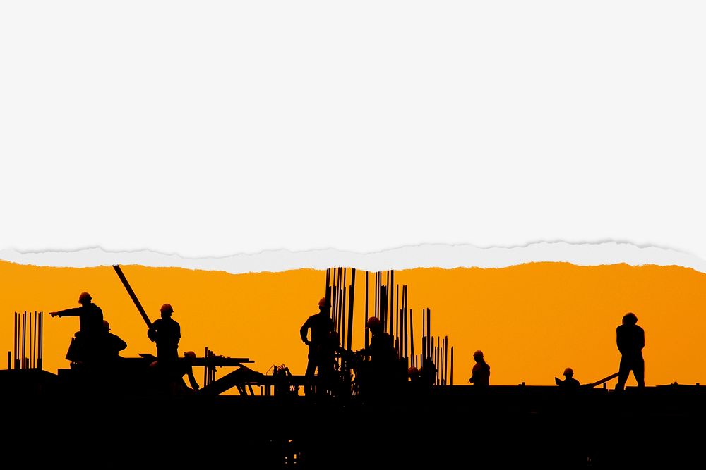 Construction silhouette background, ripped paper border