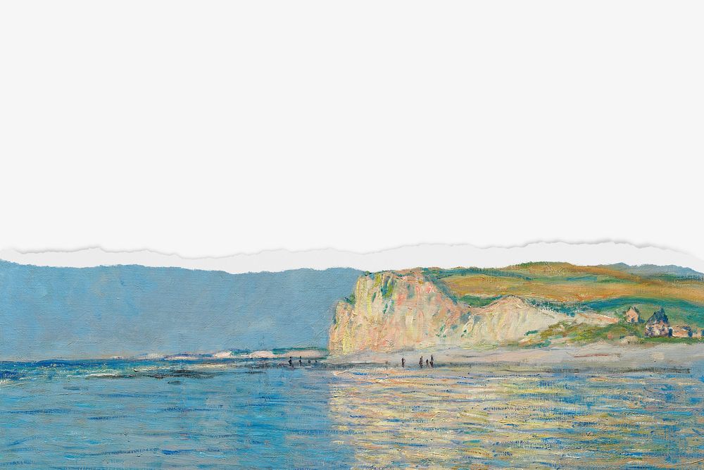 Claude Monet's low tide painting, border, remixed by rawpixel.