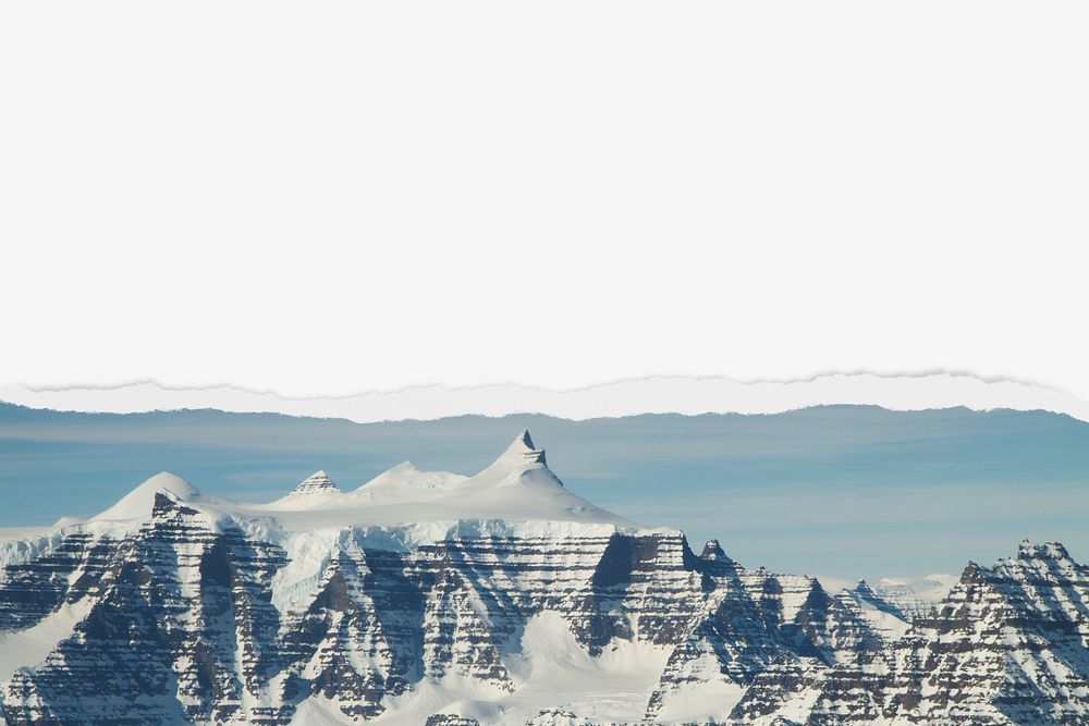 Snowy mountain background, with ripped paper border