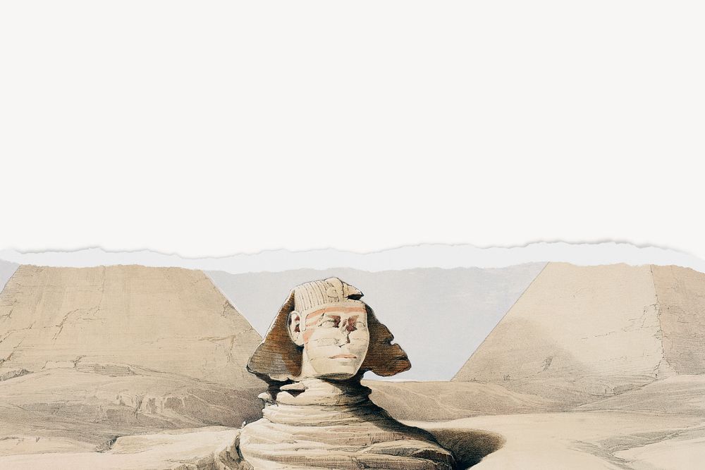 Great Sphinx of Giza background, with ripped paper border