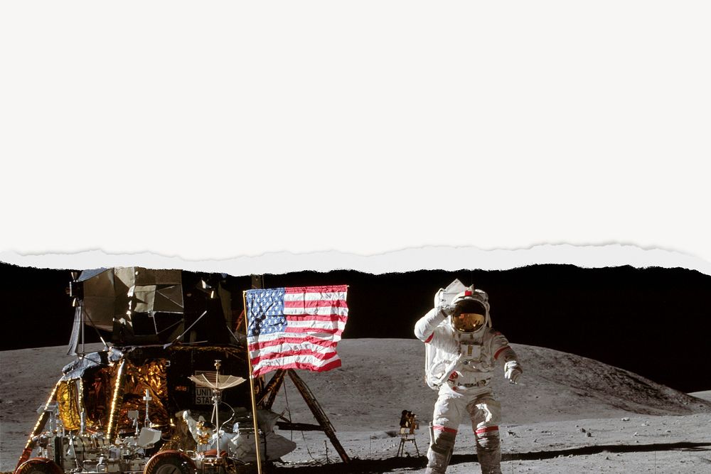 Moon landing background, with ripped paper border