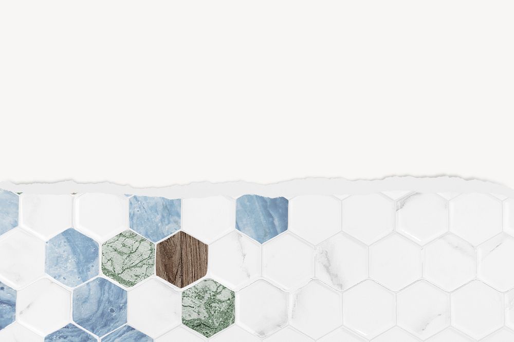 Hexagon tile background, with ripped paper border