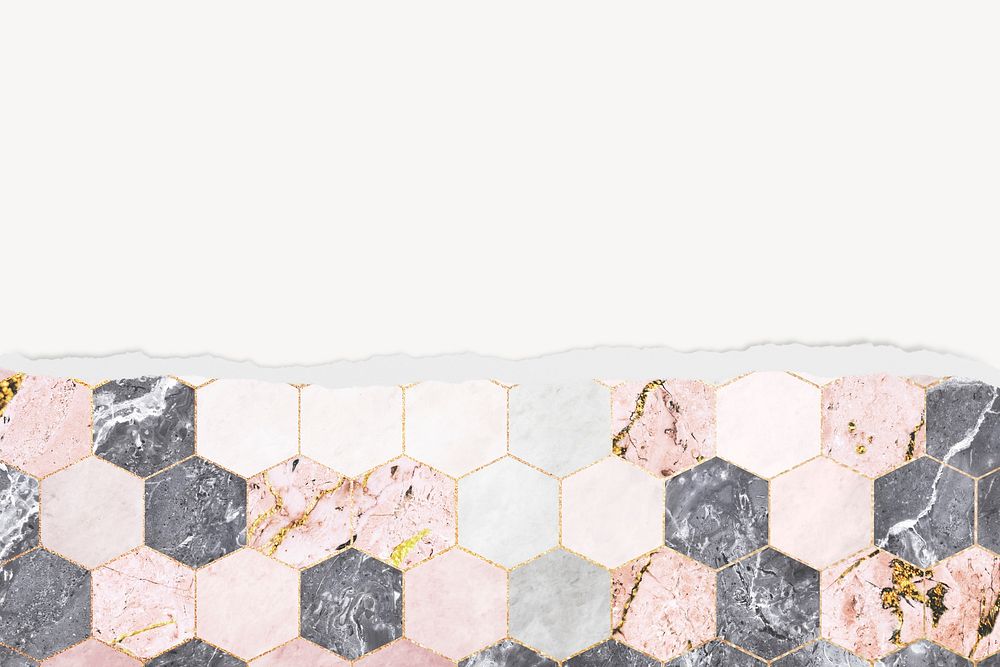 Luxury hexagon tile background, with ripped paper border