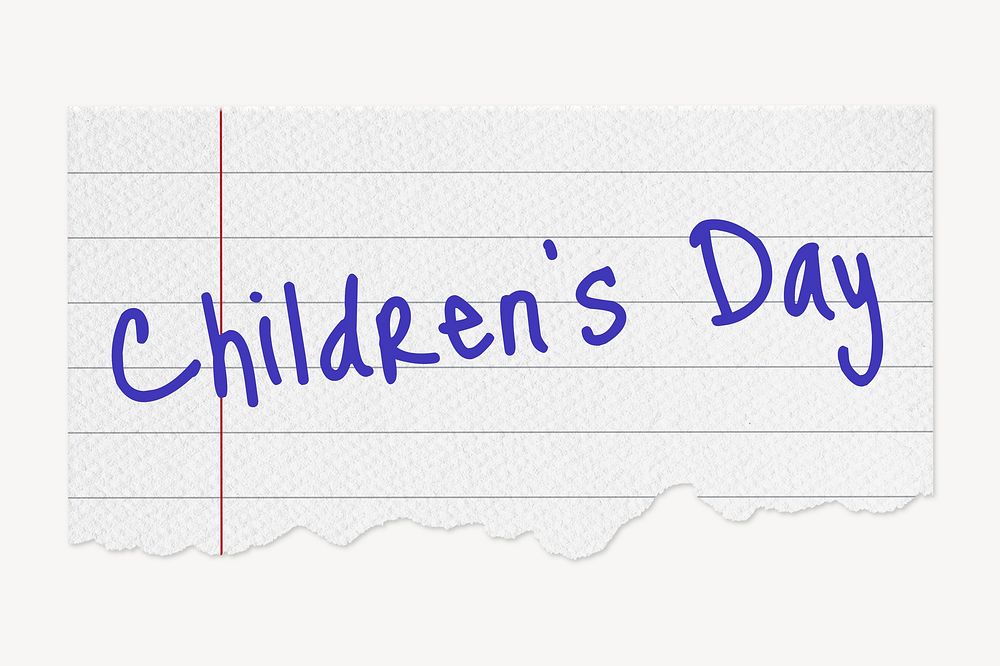Children's day word, lined note paper collage element psd