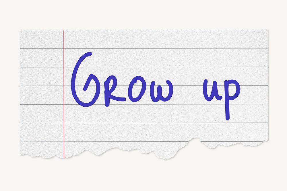 Grow up word typography, torn paper collage element psd
