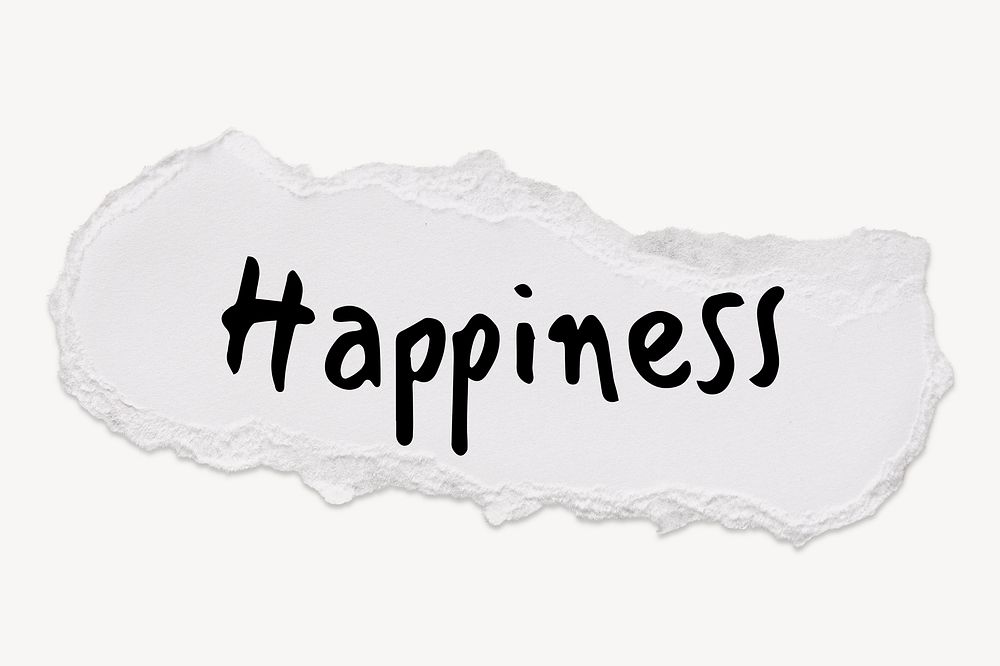 Happiness word typography, torn paper collage element psd