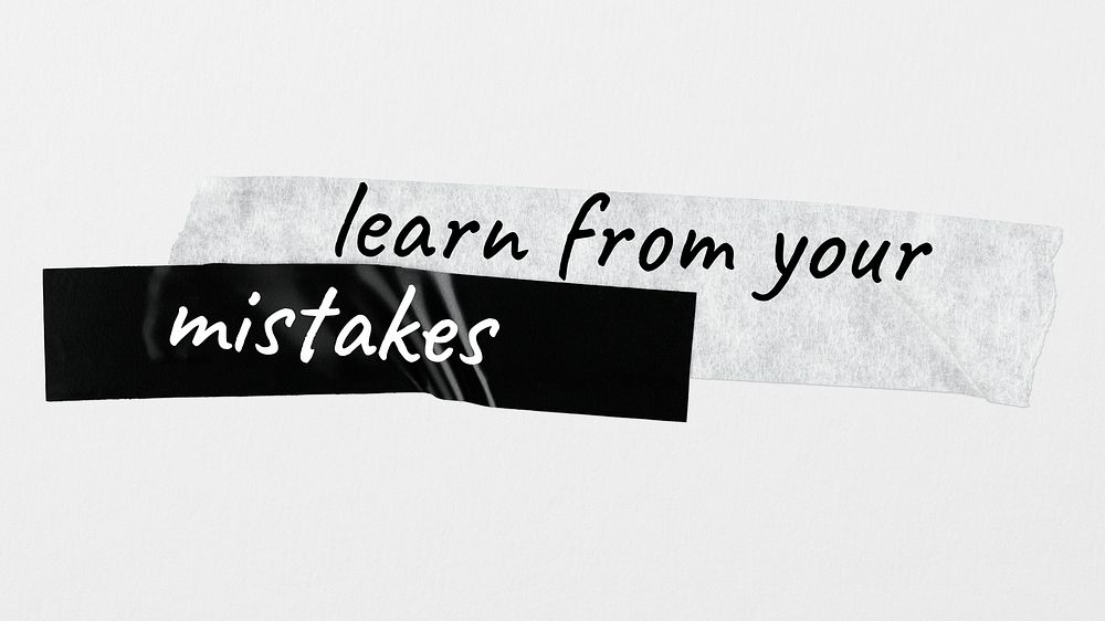 Black and white tape, editable journal sticker psd, learn from your mistakes