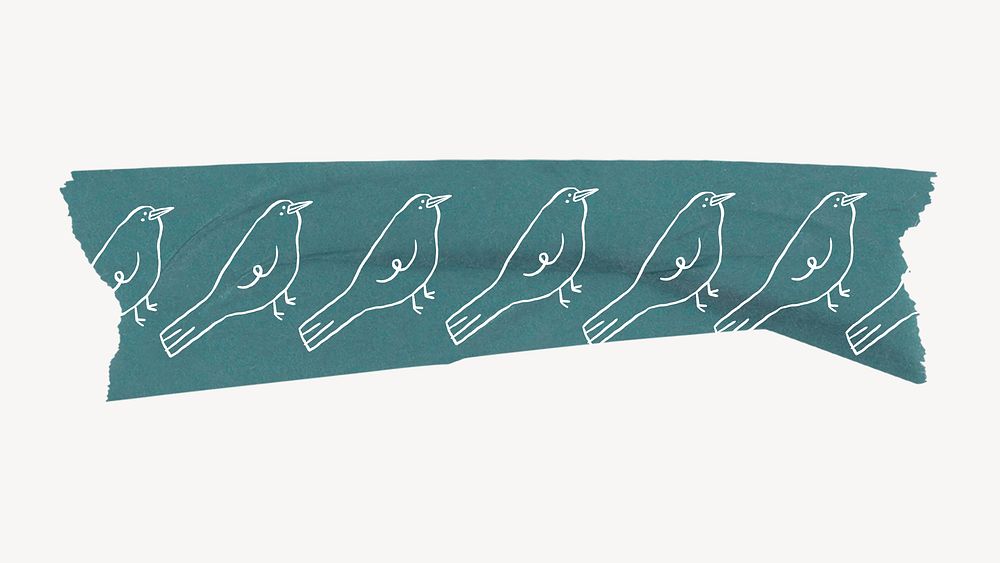 Bird washi tape collage element, doodle psd