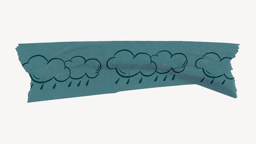 Rain cloud washi tape collage element, doodle psd