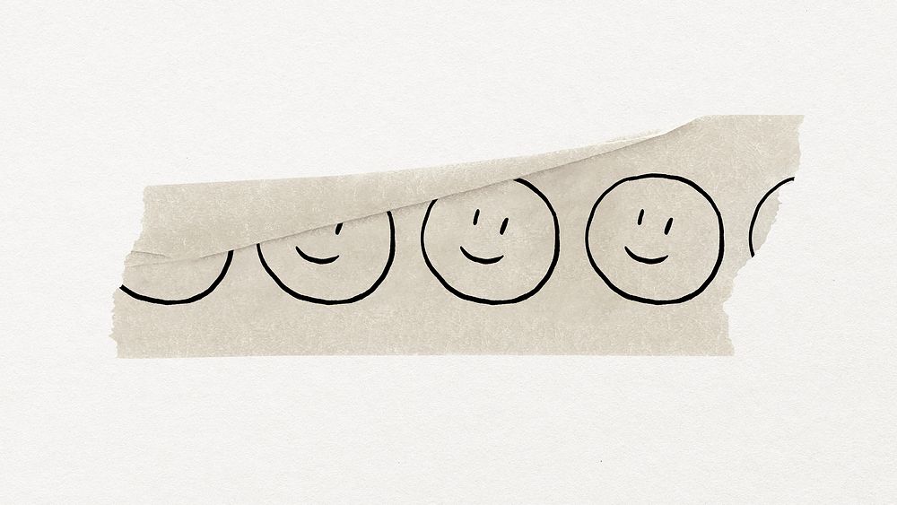 Emoji washi tape collage element, doodle, off white design psd