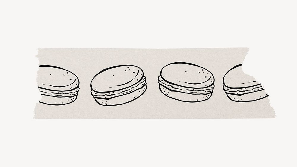Macaron washi tape collage element, doodle, off white design psd