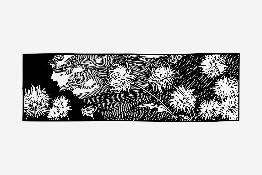 Flower divider drawing, vintage border illustration. Free public domain CC0 image.