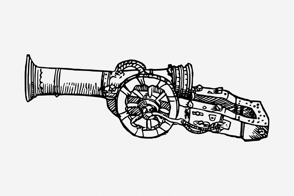 Cannon drawing, medieval weapon illustration. Free public domain CC0 image.
