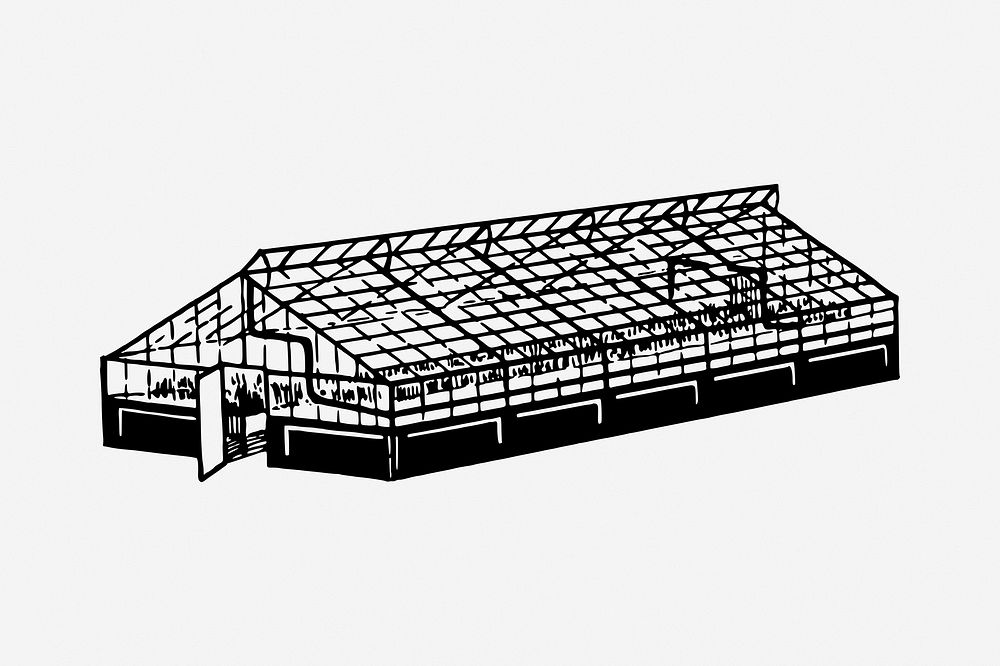 Greenhouse building  drawing, vintage illustration. Free public domain CC0 image.
