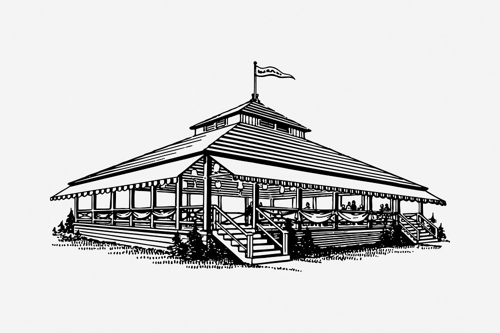 Pavilion drawing, vintage illustration. Free public domain CC0 image.