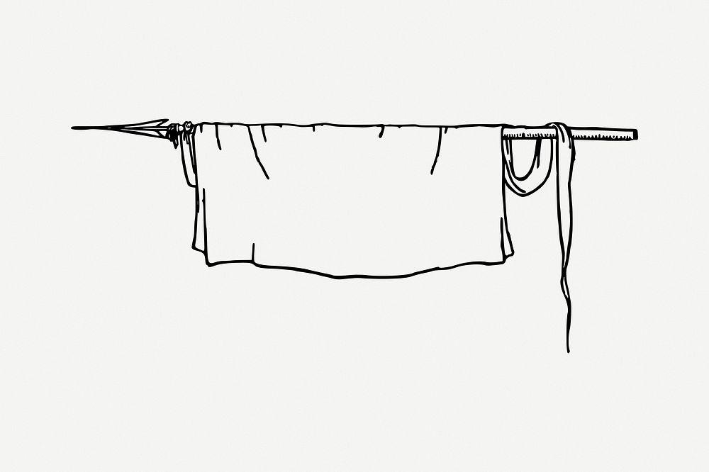 Drying clothes drawing, vintage illustration psd. Free public domain CC0 image.