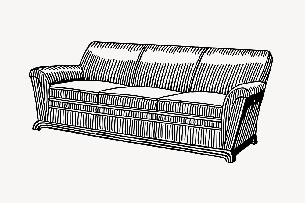 Couch drawing, vintage illustration. Free public domain CC0 image.