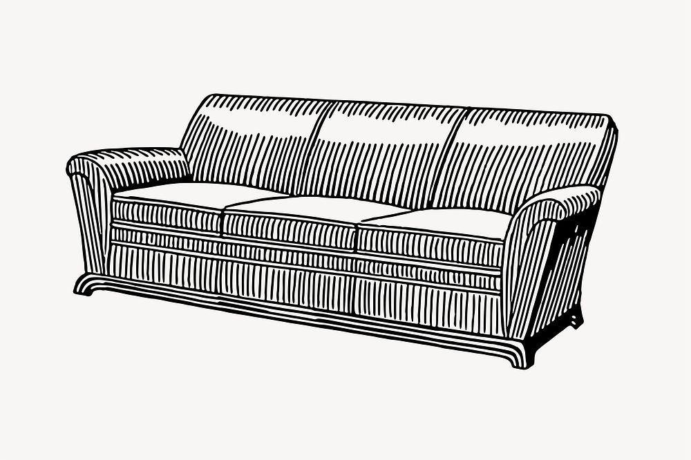 Couch drawing, vintage illustration psd. Free public domain CC0 image.