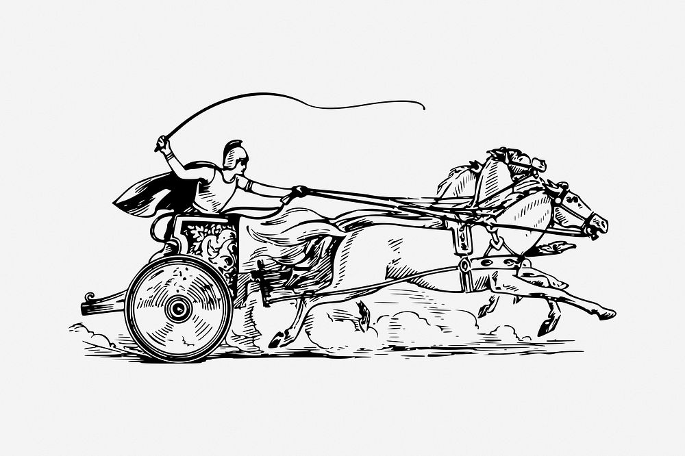 Chariot drawing, vintage illustration. Free public domain CC0 image.