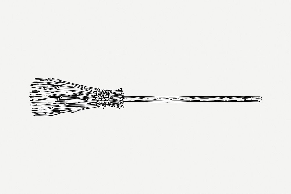 Broom drawing, vintage illustration psd. Free public domain CC0 image.