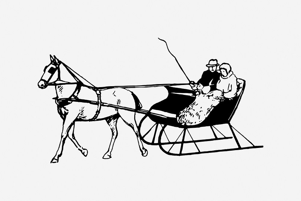 Horse sleigh vintage transportation illustration. Free public domain CC0 image.