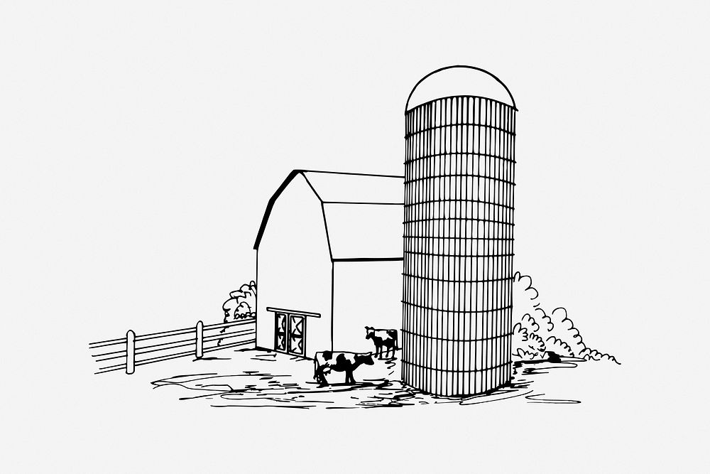 Farm, barn vintage illustration. Free public domain CC0 image.