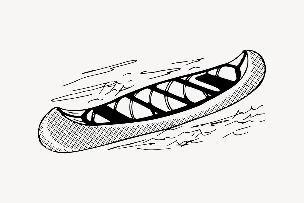Canoe drawing, vintage transportation illustration vector. Free public domain CC0 image.