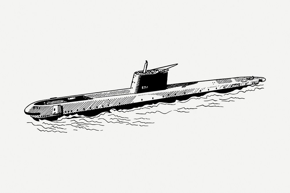 Submarine clipart, vintage transportation illustration psd. Free public domain CC0 image.