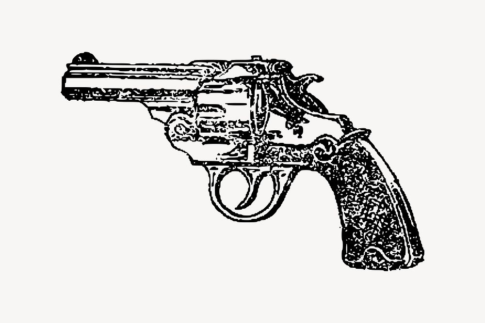 Russian Roulette gun drawing, vintage weapon illustration vector. Free public domain CC0 image.