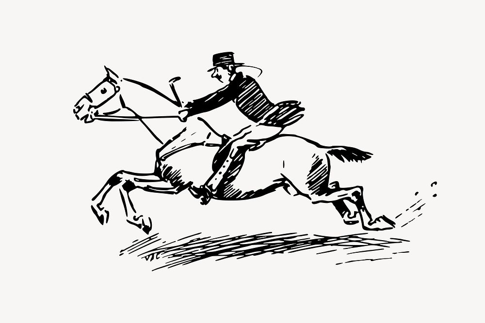 Man riding horse drawing, vintage illustration vector. Free public domain CC0 image.