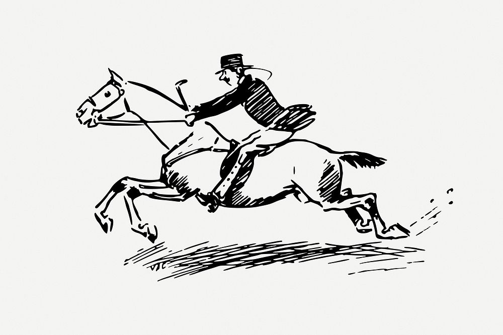 Man riding horse clipart, vintage  illustration psd. Free public domain CC0 image.