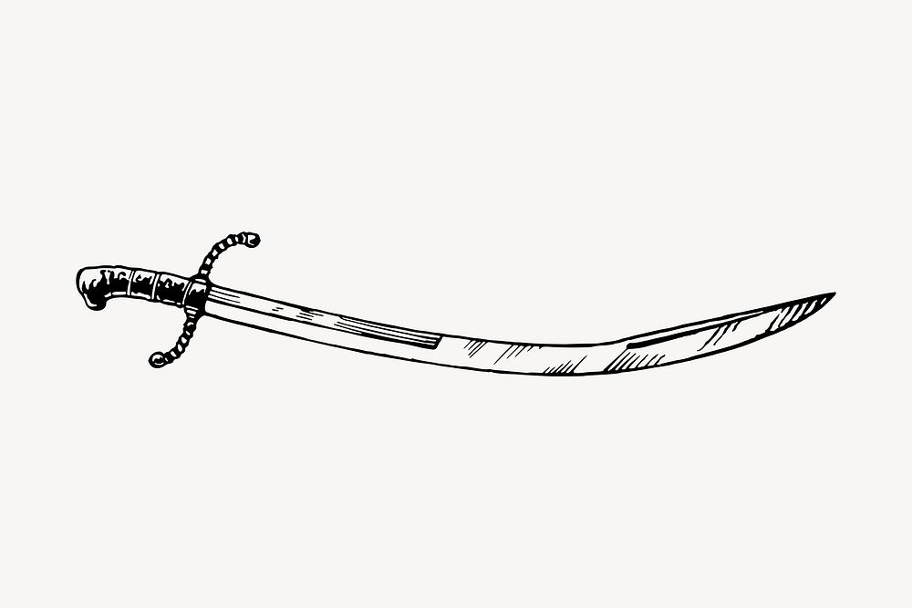 Sabre sword drawing, vintage weapon illustration vector. Free public domain CC0 image.